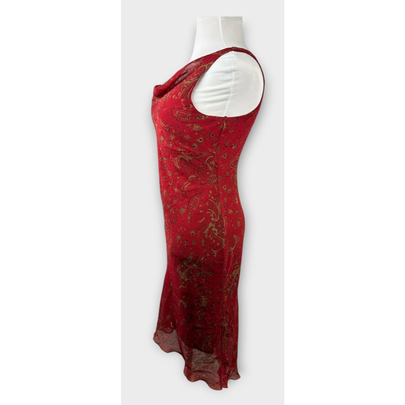 Vintage 90's Y2k B. Darlin Red Floral Paisley Sleeveless Midi Dress Read Size - Picture 6 of 16